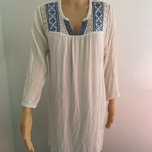 Artiasan Ny Womens Large White Embroidered 3/4 Sleeve Dress Knee Length - Picture 15 of 15